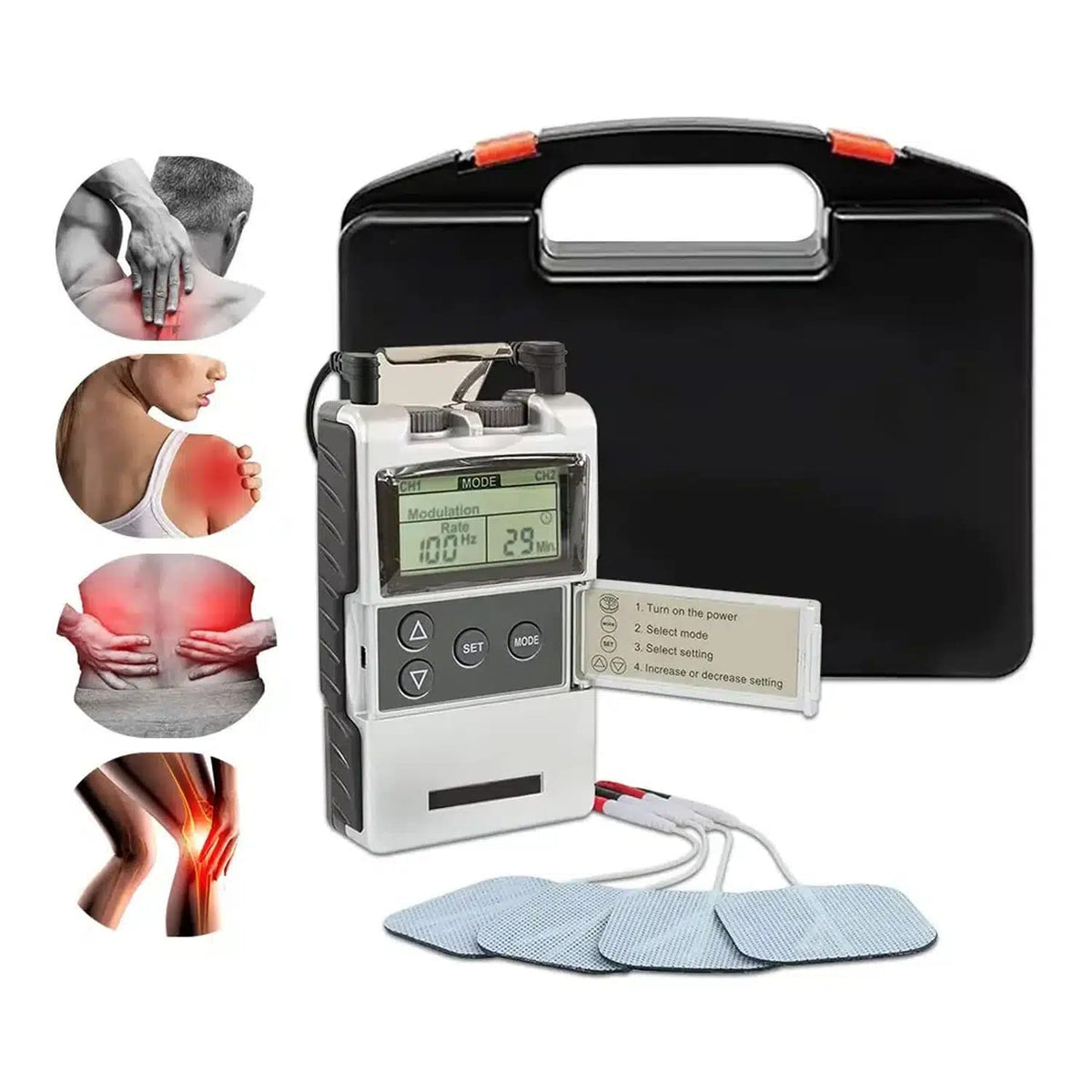 Handheld Digital TENS Pulse Massager – Dual Electrode Pad Stimulator