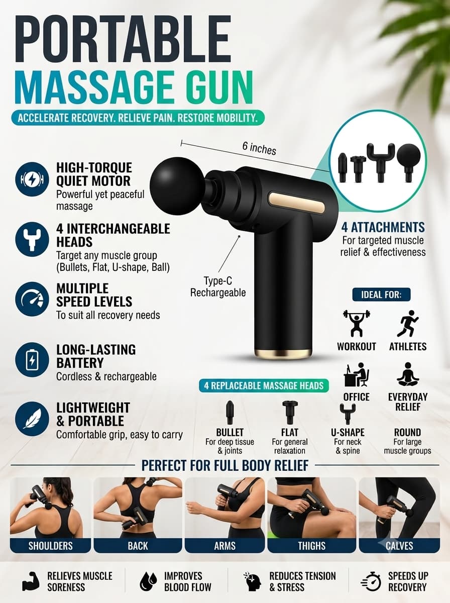 Portable Massage Gun – Handheld Deep Tissue Muscle Massager