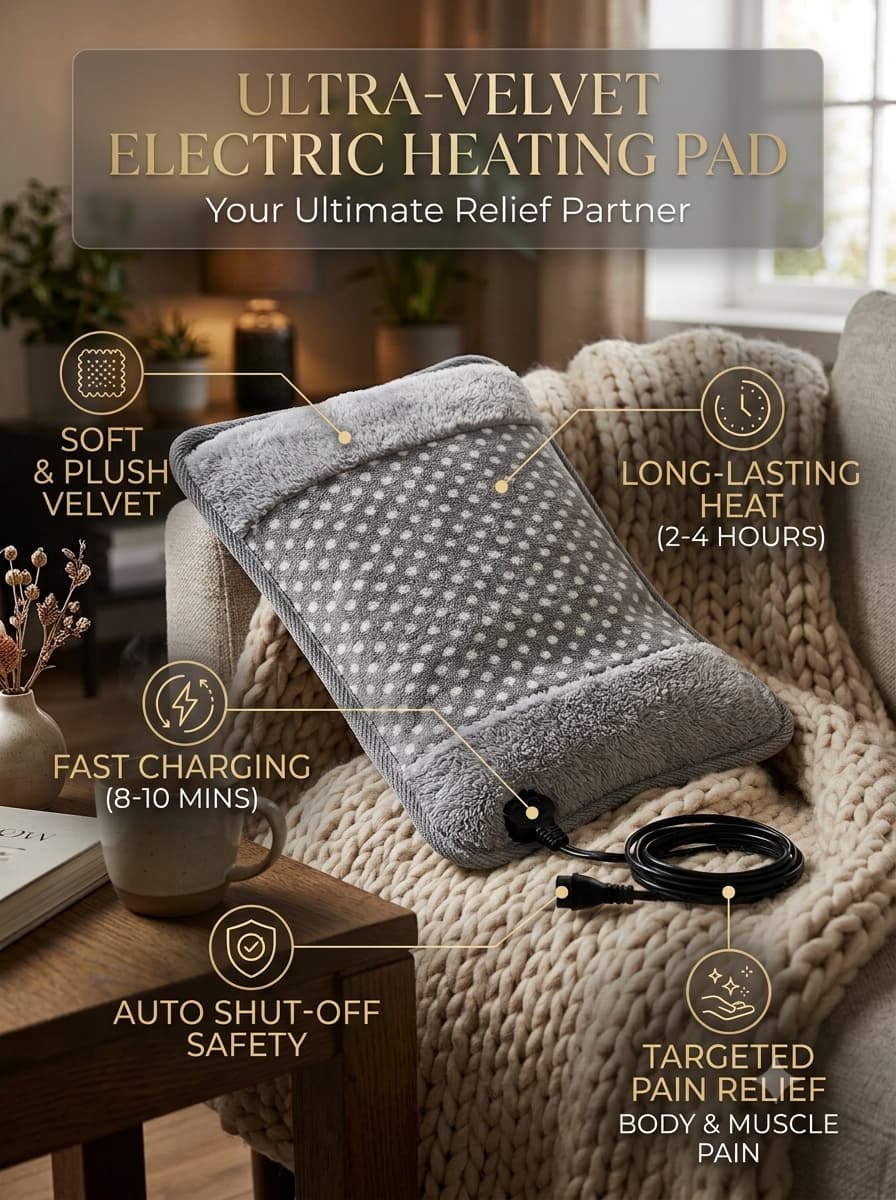 Ultra Velvet Electric Heating Pad – Soft Heat Therapy Pad for Muscle & Body Pain Relief