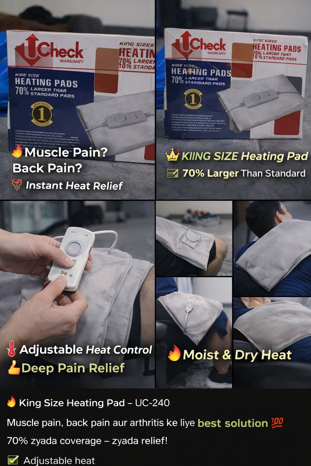 King Size Electric Heating Pad – Moist & Dry Heat Therapy for Back Pain Relief