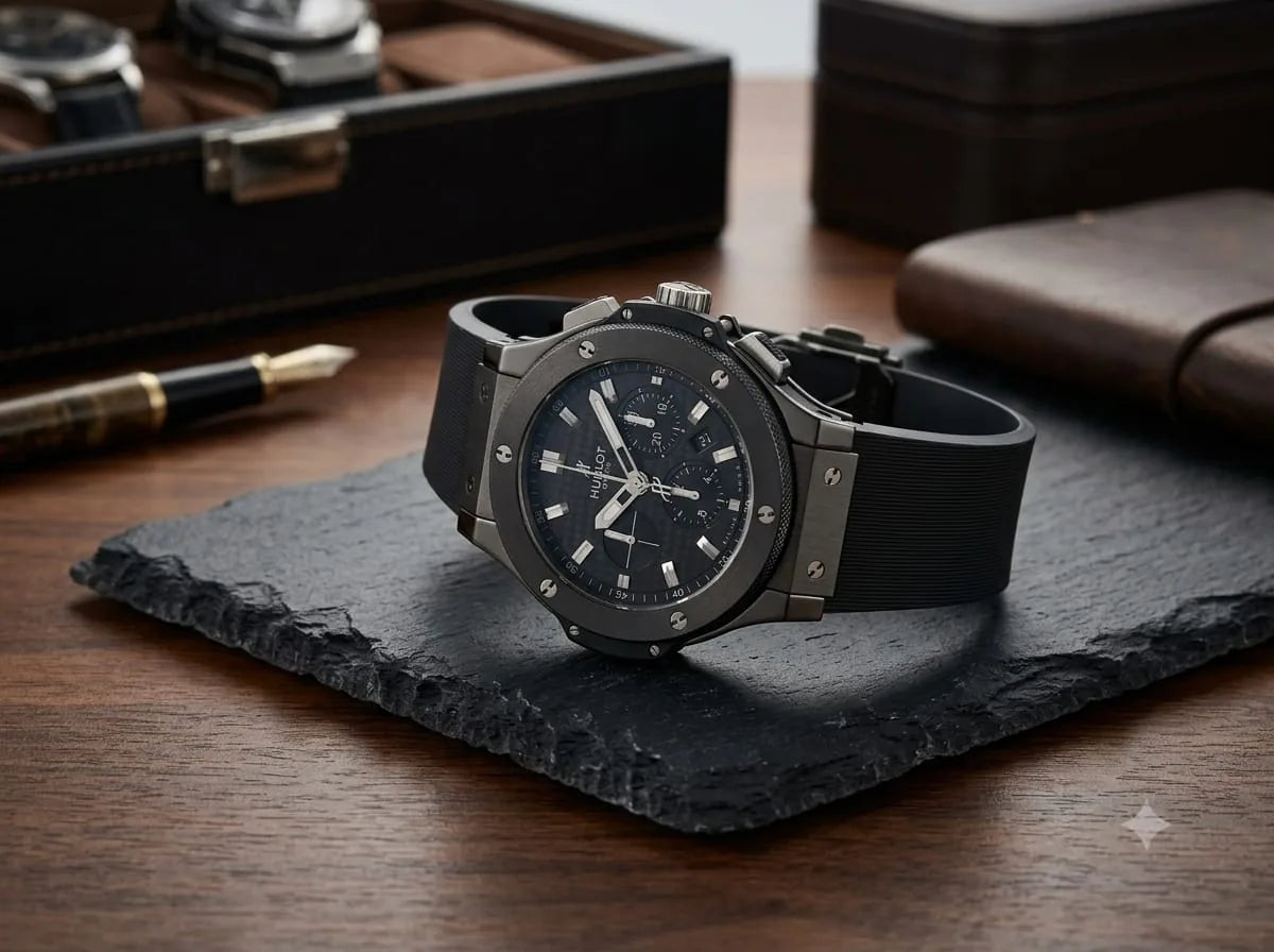 Black Chronograph-Style Sport Watch – Rubber Strap