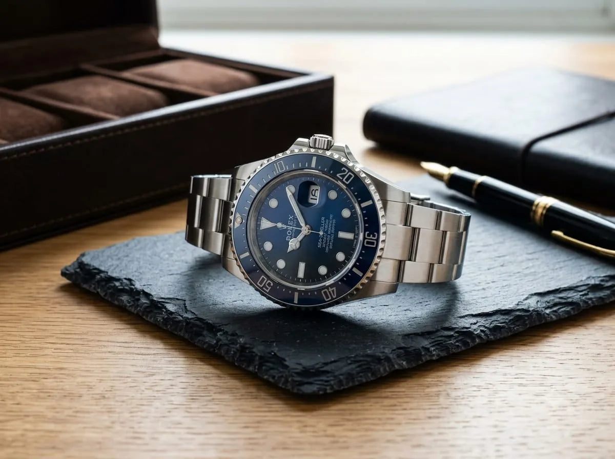 Blue Diver-Style Watch – Silver Metal Bracelet