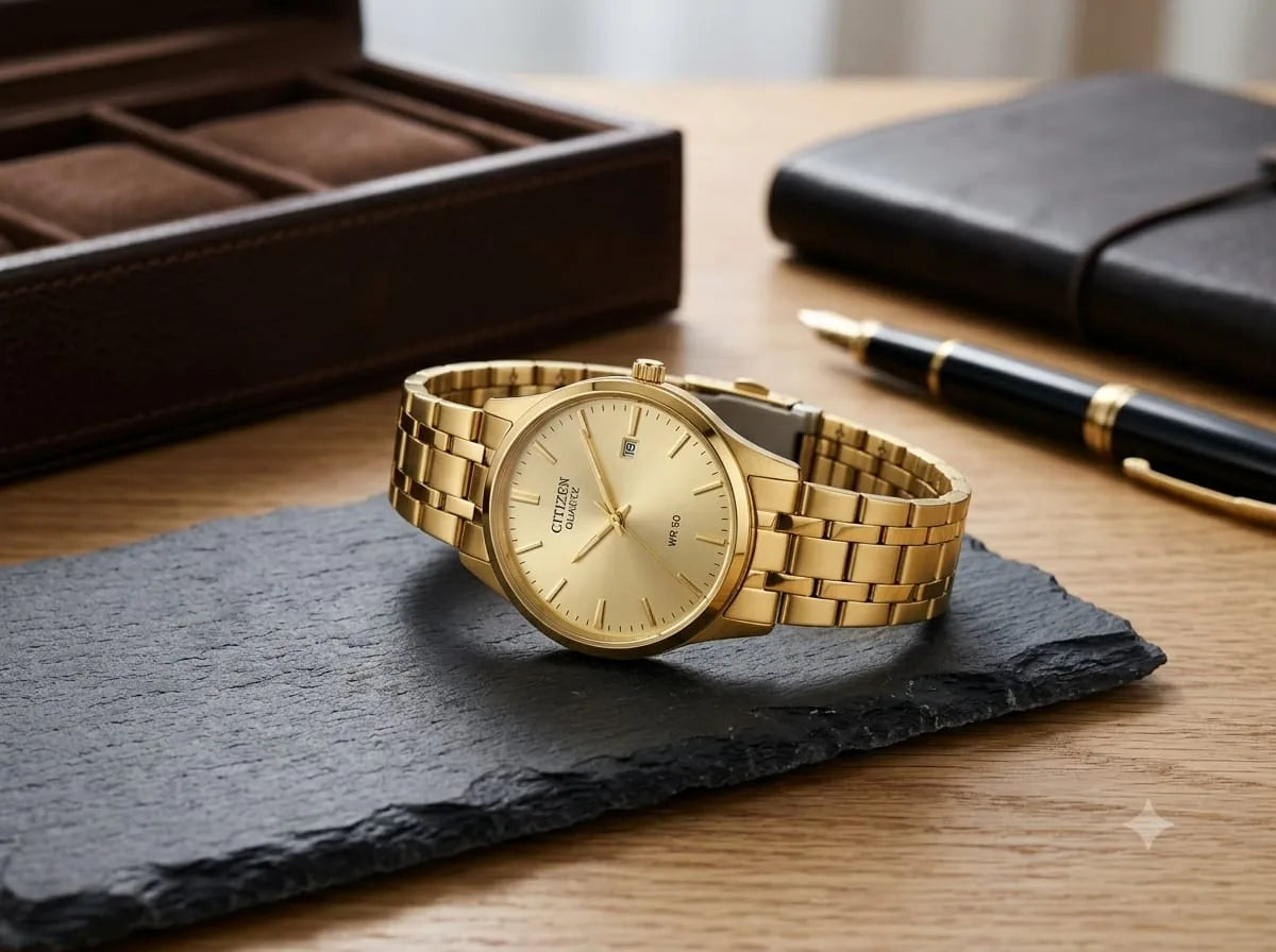 Gold Champagne Dial Watch – Classic Metal Bracelet