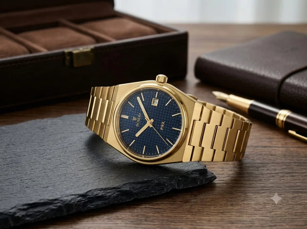 Gold Navy Dial Watch – Integrated Bracelet