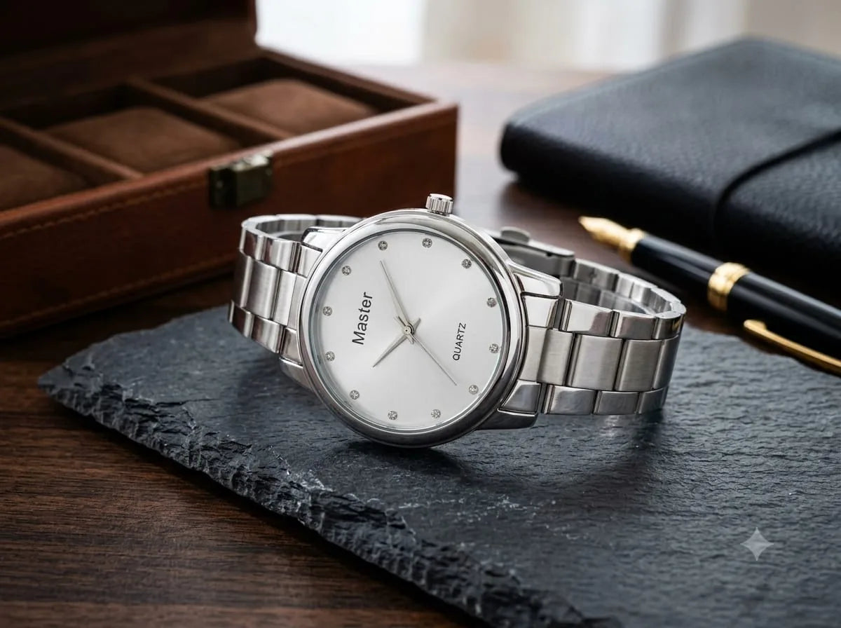 Minimal White Dial Watch – Silver Bracelet