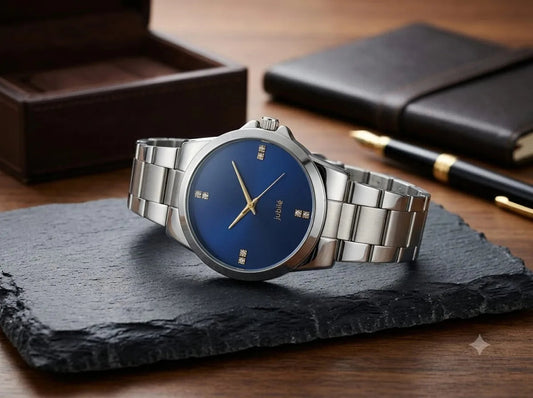Navy Blue Minimalist Watch – Silver Bracelet