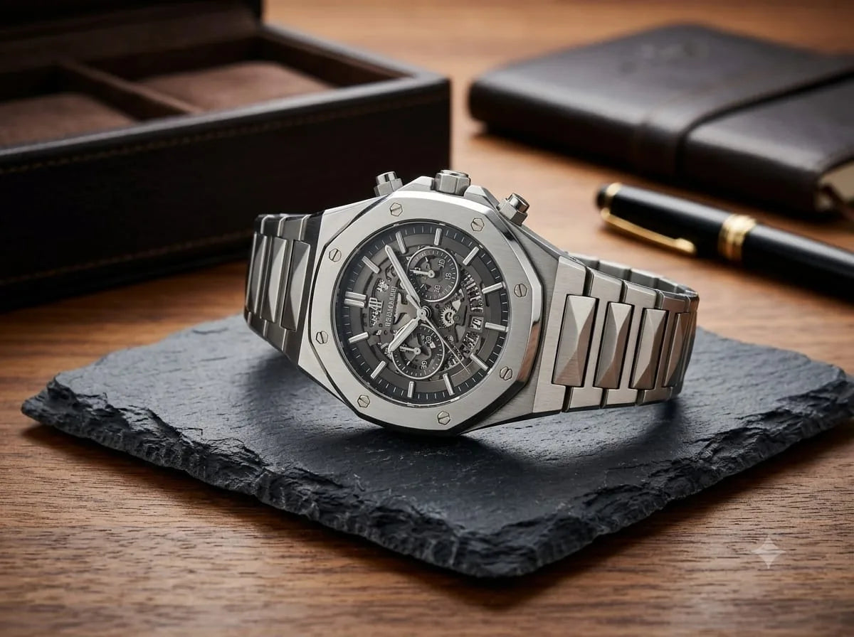 Silver Skeleton-Style Watch – Integrated Bracelet