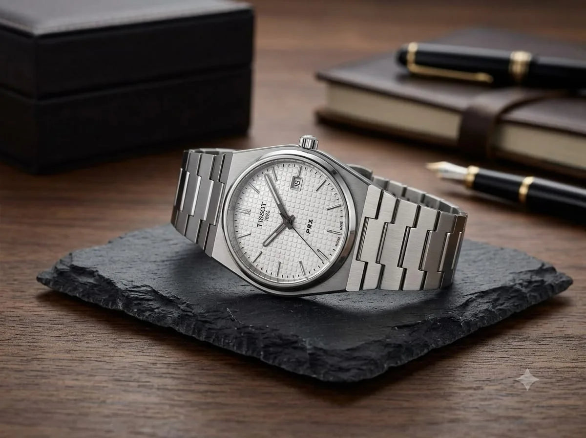 Silver Textured Dial Watch – Integrated Bracelet