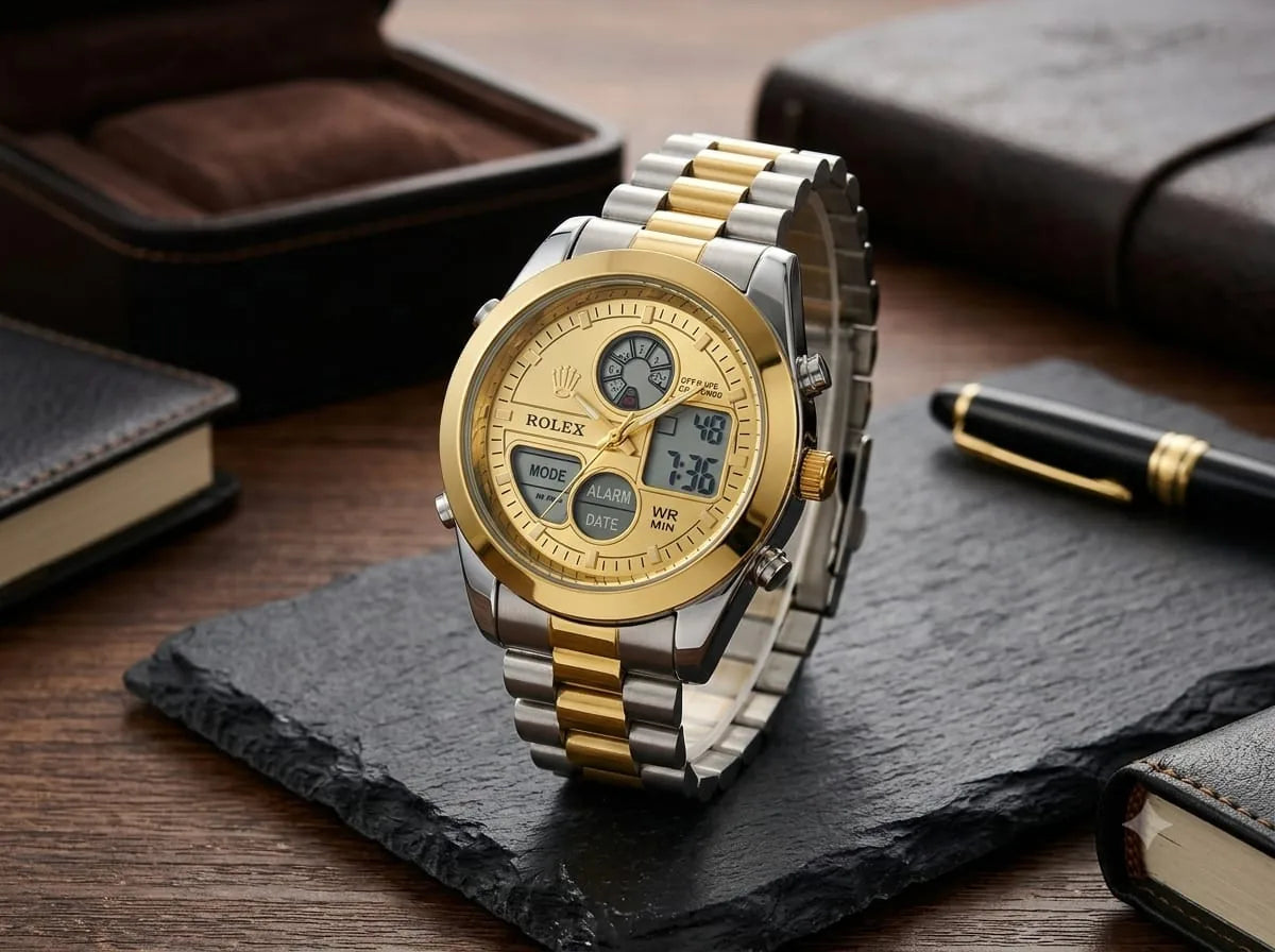 Two-Tone Analog-Digital Watch – Gold & Silver