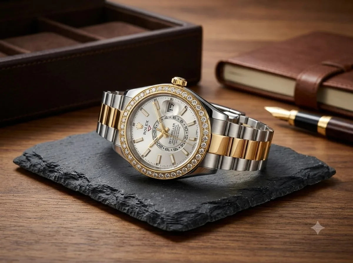 Two-Tone Crystal Bezel Watch – White Dial