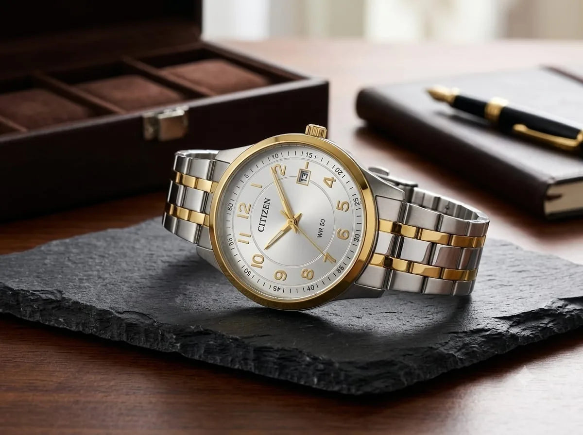 Two-Tone White Dial Watch – Gold Accent Bracelet